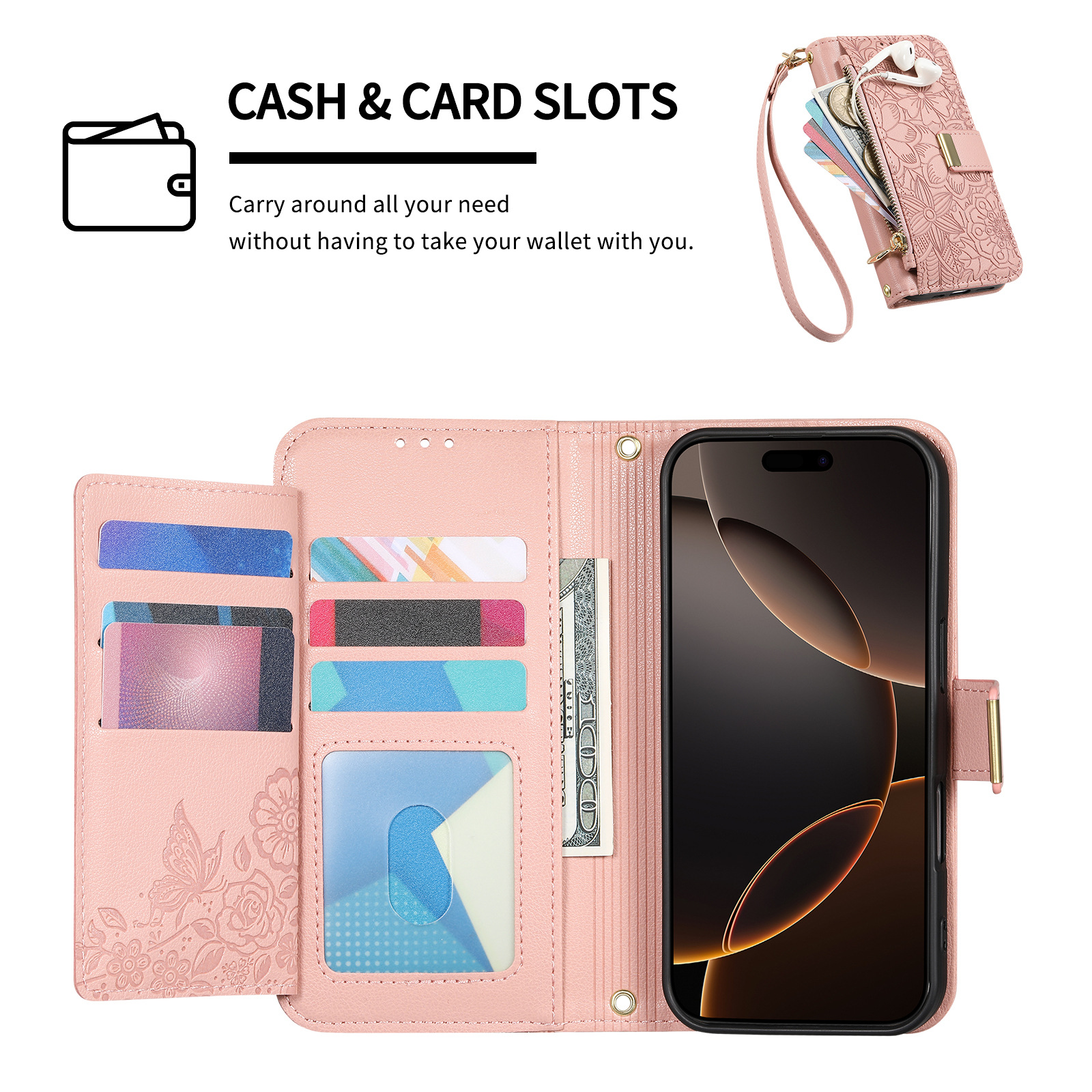 Elegant for iPhone18 flip phone leather case Apple 18 phone case flower and leaf 16 wallet 15 case