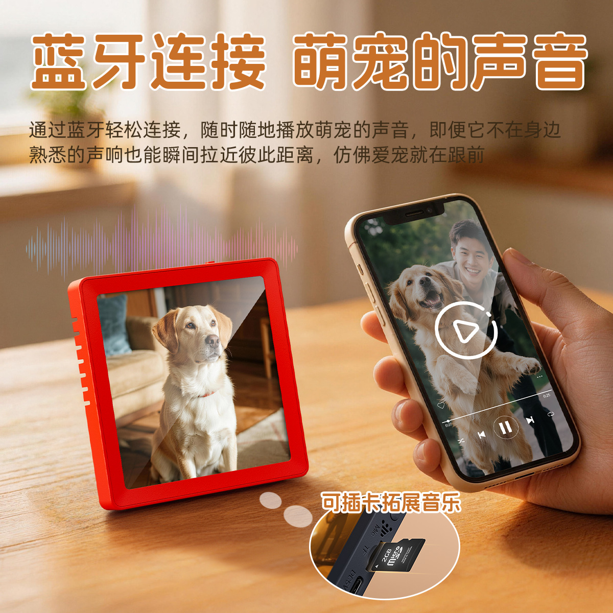 Magnetic Replaceable Photo Pet Music Photo Frame Bluetooth Speaker Recordable Cute Pet Sound TF Card Expandable Desktop Decoration