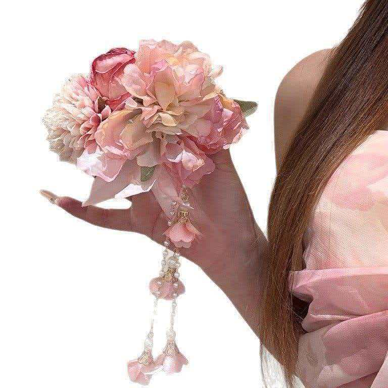 Super fairy faux flower tassel hair clip for women vacation style accessory Hanfu cheongsam side clip bun hair accessory