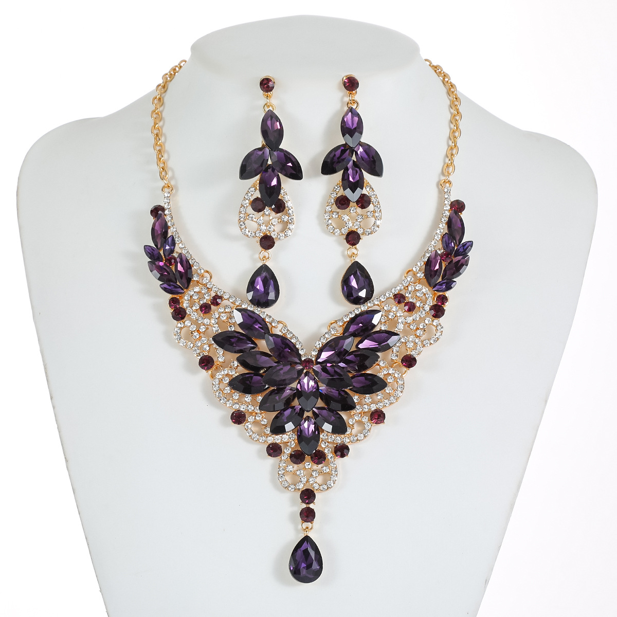 Crystal Gemstone Jewelry Necklace Set Women Accessories Crystal Gemstone