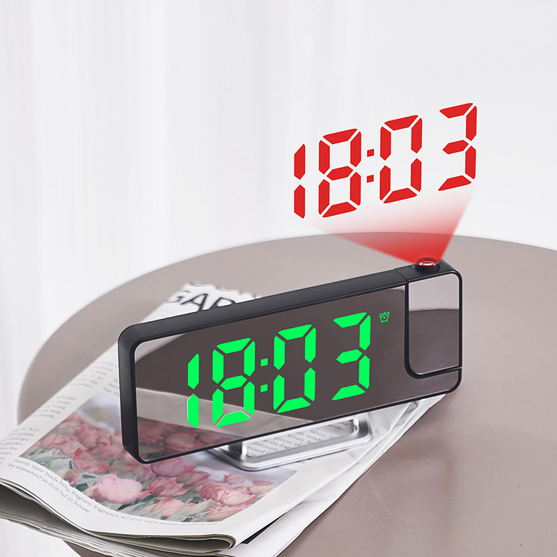 LED Large Screen Mirror Projection Alarm Clock Display Temperature Sensing Electronic Clock 673
