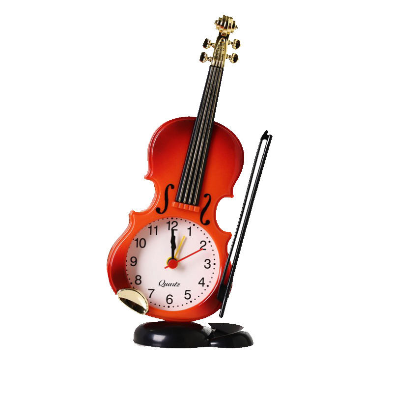 Simulated Violin Alarm Clock Musical Instrument Shape Desktop Clock Living Room Ornament Desk Clock
