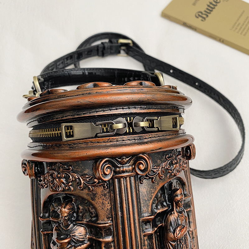 Bucket Bag for Women 3D Relief Handheld Bag Baroque Style Shoulder Crossbody Bag