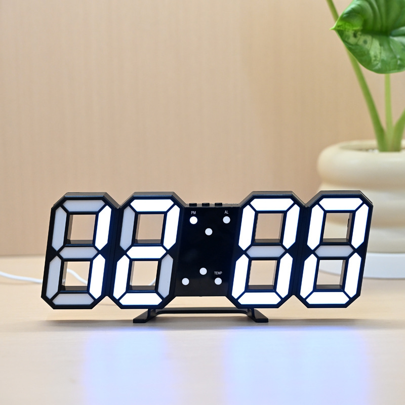 3D Digital Alarm Clock Home Desktop Clock Wall-Mounted Living Room LED Wall-Mounted Electronic Clock Wall Clock