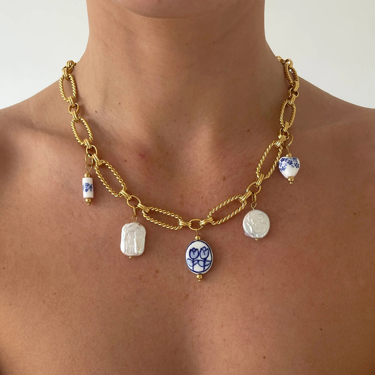 Jieding titanium steel pearl necklace niche collarbone chain accessories women stainless steel neck ornament