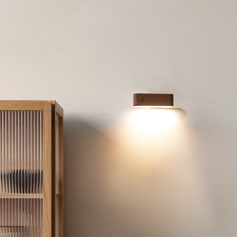 Nordic solid wood LED small desk lamp modern minimalist bedroom student dormitory no-drilling wall lamp no-wiring bedside lamp