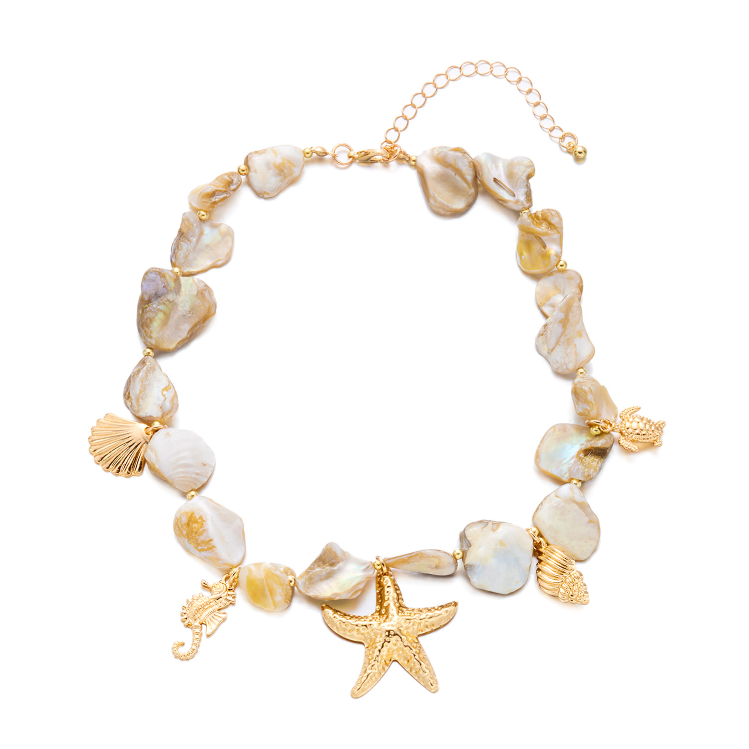 New Starfish Shell Beaded Necklace Imitation Pearl Beaded Layered Gold Necklace Niche Accessories Women