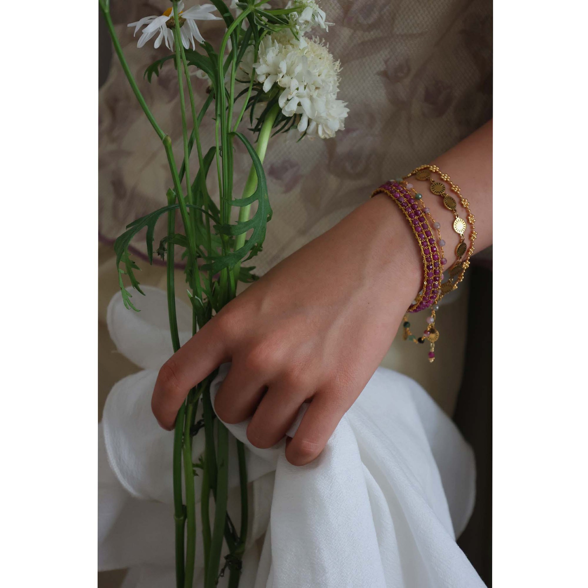 301 South France Vacation Grass Heavy Weave Bracelet Full Color Gem Plated 24 Workshop Works Few Y1-13