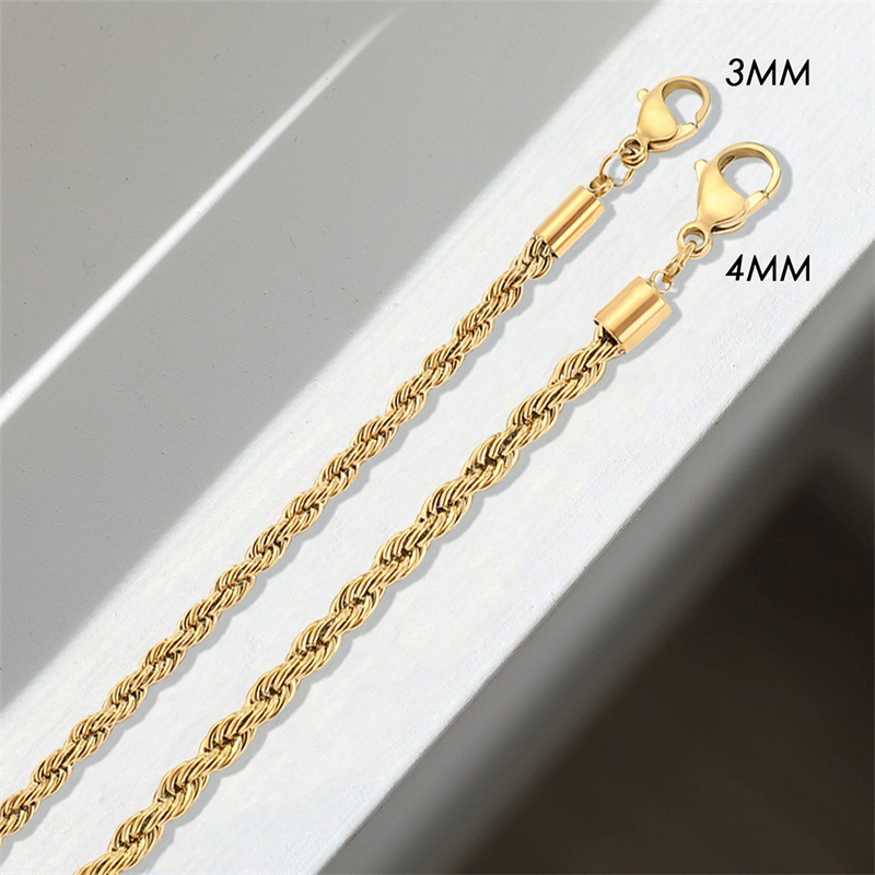 eManco Titanium Steel Necklace Gold Plated Twist Chain Men Women Stainless Steel Collarbone Chain Necklace