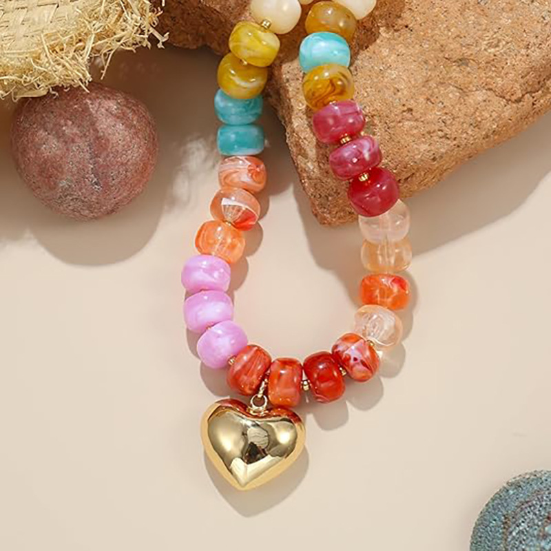 New Exaggerated Style Love Resin Necklace Handmade Beaded Barrel Bead DIY Collarbone Chain