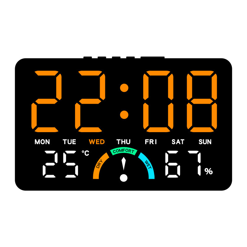 Home Temperature and Humidity LED Electronic Clock Simple Large Screen Hanging and Standing Two-Use Clock Multifunctional Bedside Alarm Clock GH9007