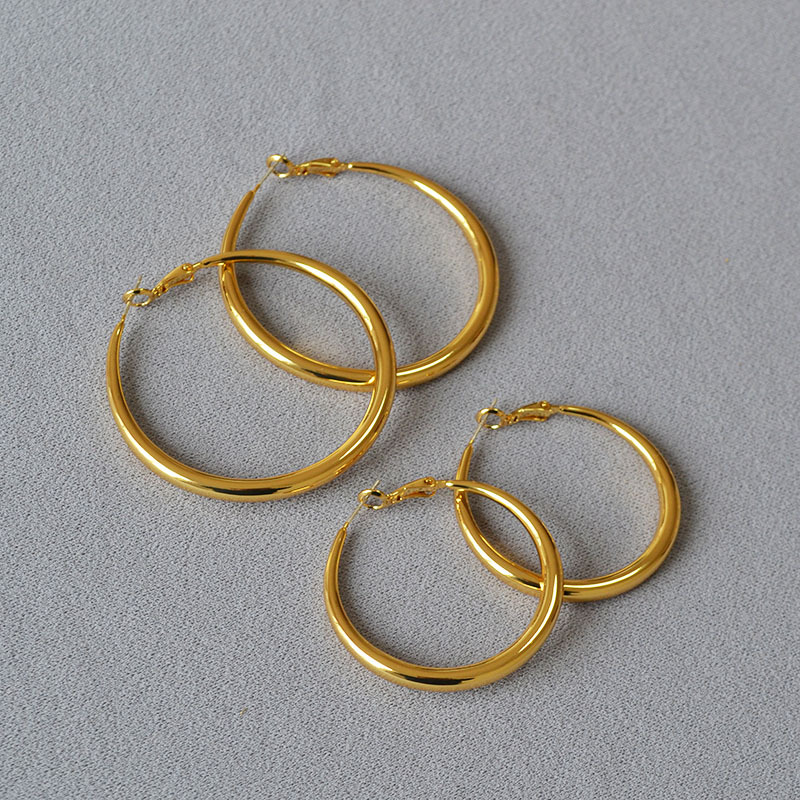 Round hoop earrings, plain circle, 925 silver pin, commuting earrings for women, oversized ear drops