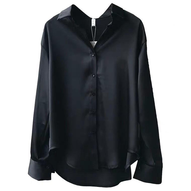 White Shirt Women Autumn/Winter Niche Satin Blouse Hong Kong Style Long Sleeve Top