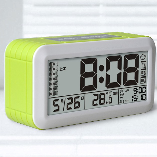 Household Perpetual Calendar Alarm Clock Silent Smart Clock Large Screen Display Light-Sensing Bedside Alarm Clock Snooze Digital Clock