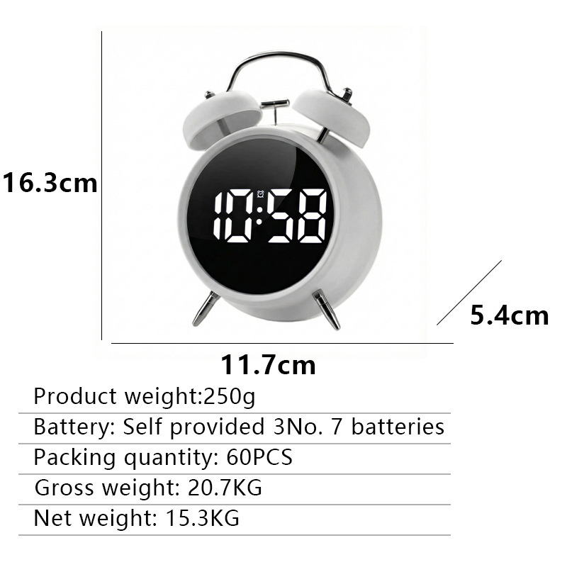 New bedroom electronic display ringing alarm clock super loud sound LED metal simple electronic clock