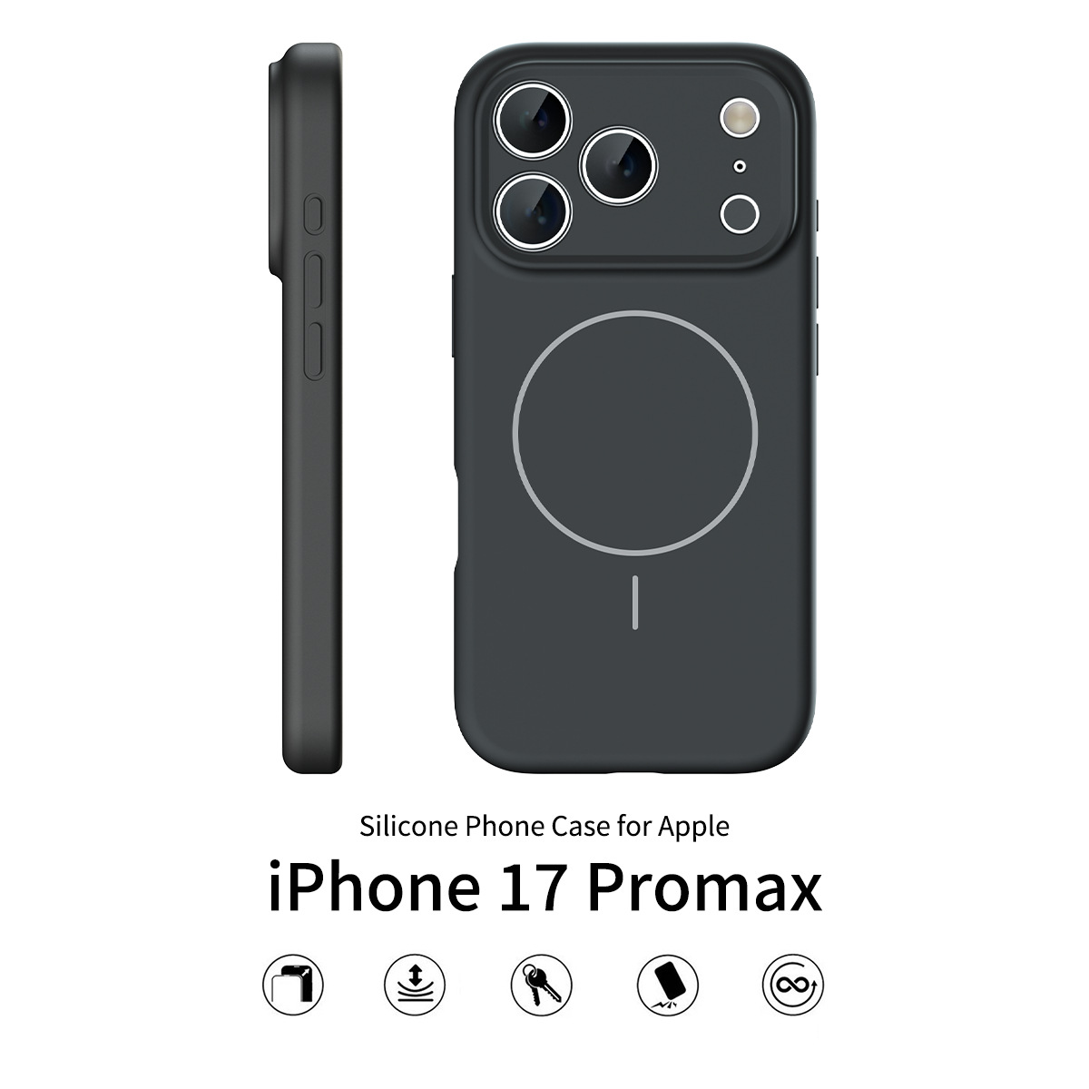 Silicone case for iPhone 17 Pro Max solid color anti-falling