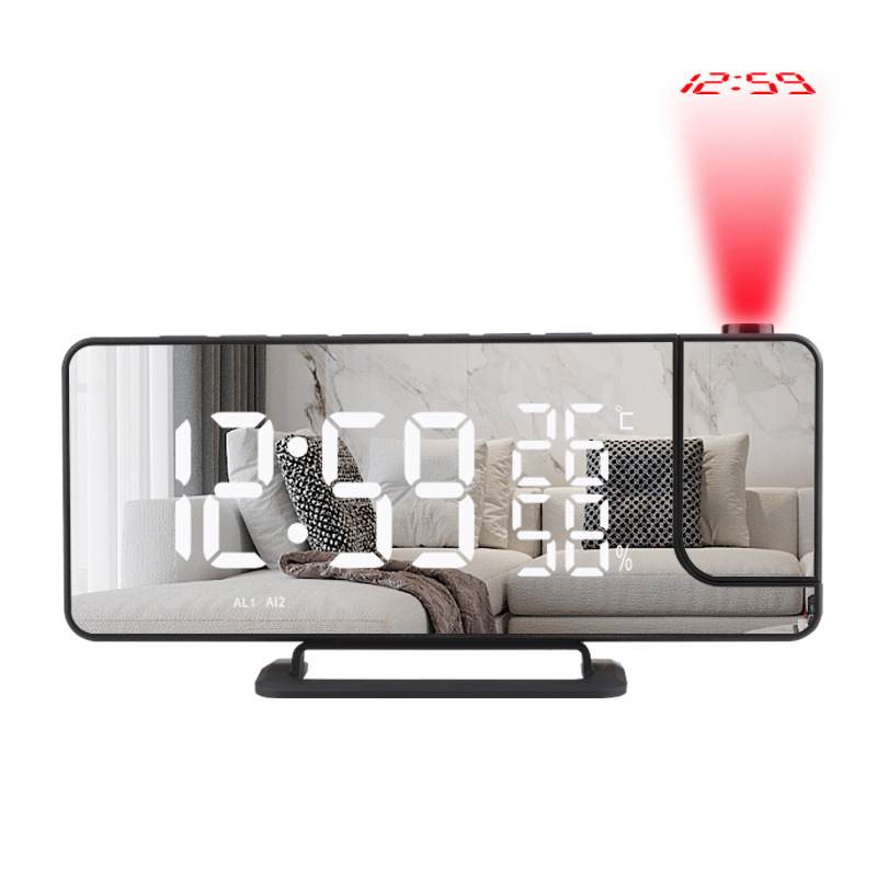Radio Projection Alarm Clock Large Screen LED Display Temperature Humidity Electronic Clock