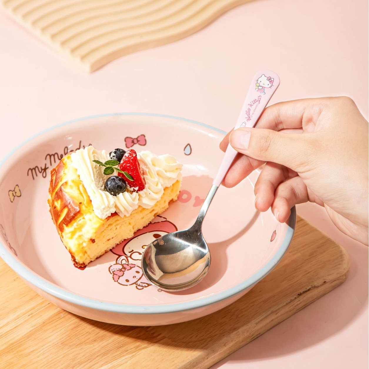Sanrio Official Stainless Steel Spoon Fruit Dessert Spoon Kids Spoon Cute Eating Long Handle Spoon