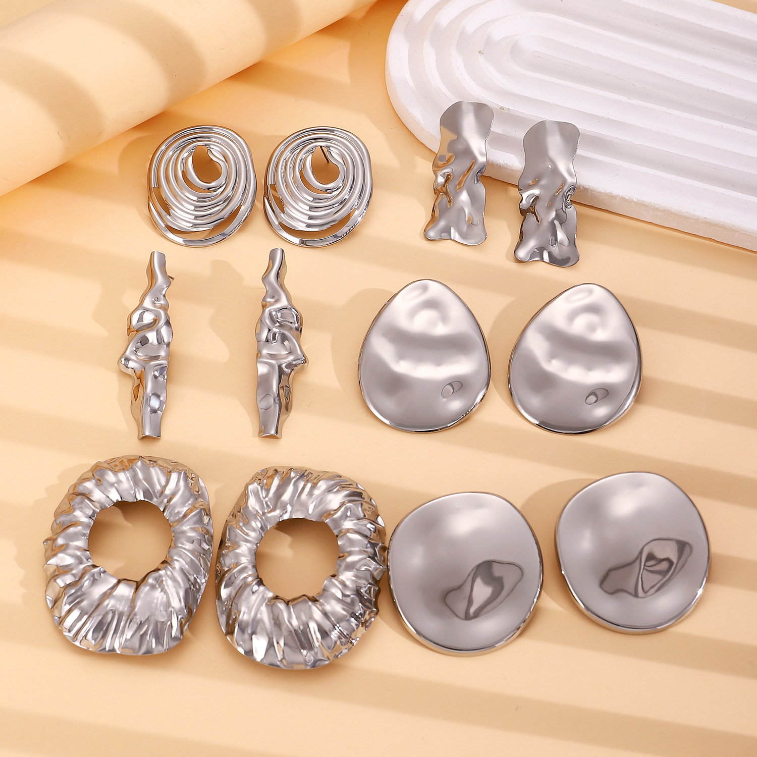 Exaggerated Metal Lava Fold Texture Stud Earrings Irregular Geometric Earrings Women