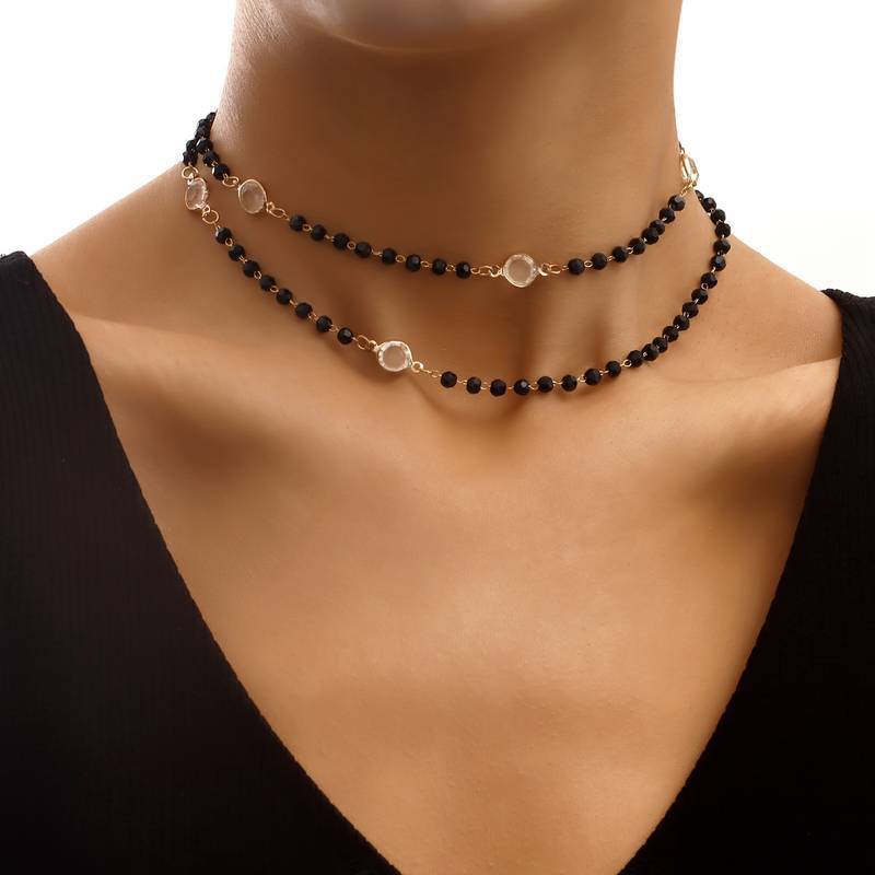 Crystal Bead Collar Necklace Party Minimalist Multi-Layer Cross Pendant Necklace