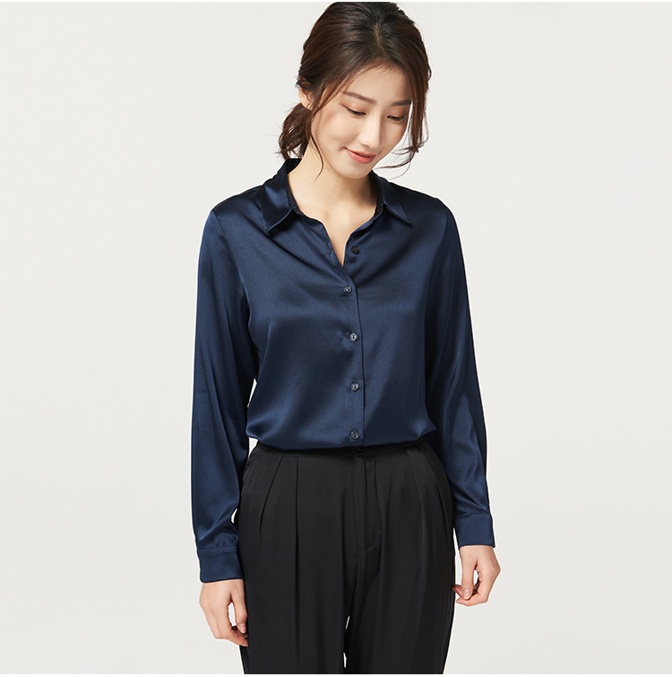 Satin Mulberry Silk Heavyweight Silk Blouse for Women 2025 New Long Sleeve Top Commute Solid Color Professional Wear
