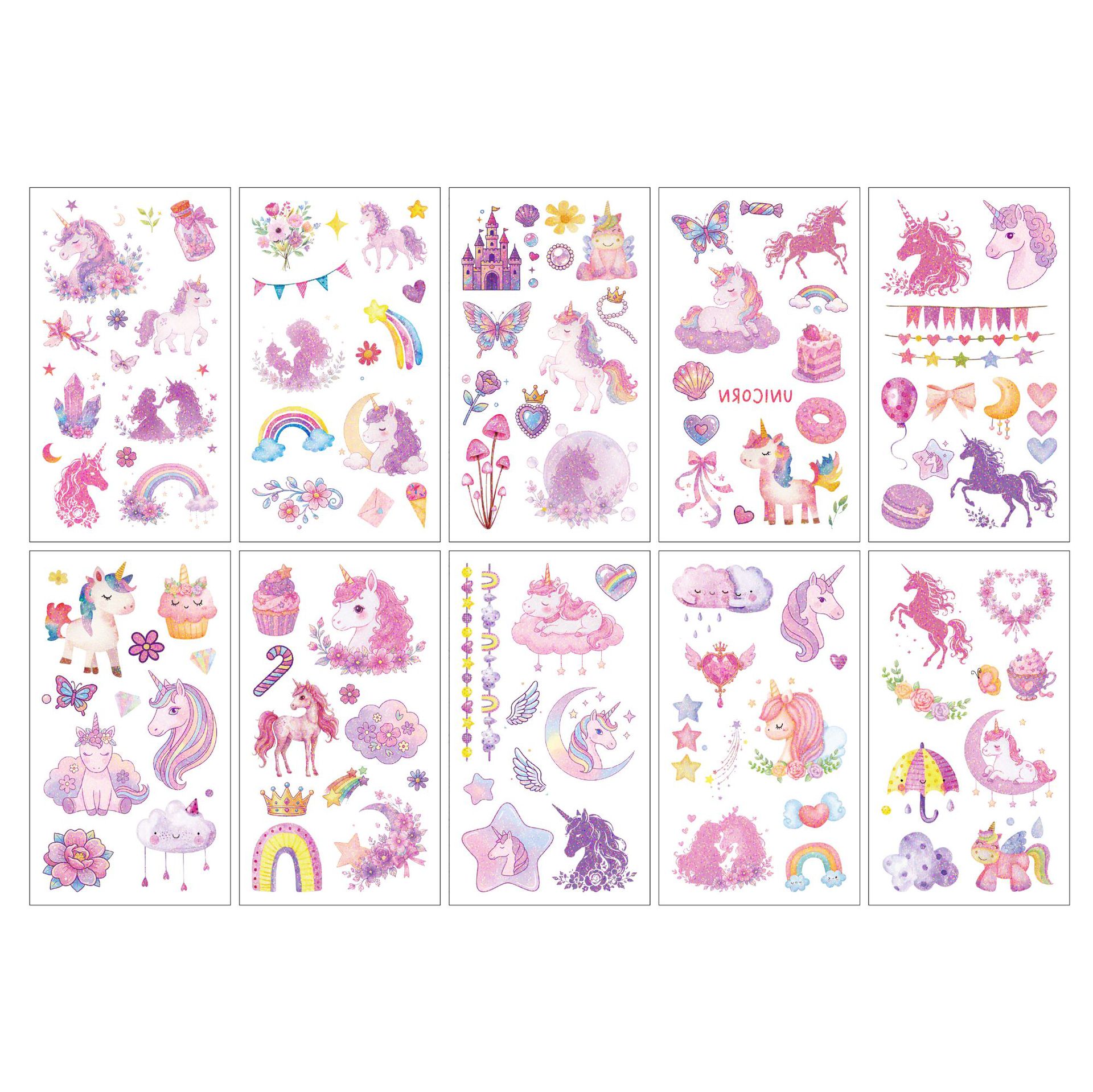 New Glitter Butterfly Cartoon Tattoo Sticker Unicorn Flower Fairy Children Party Water Transfer Sticker