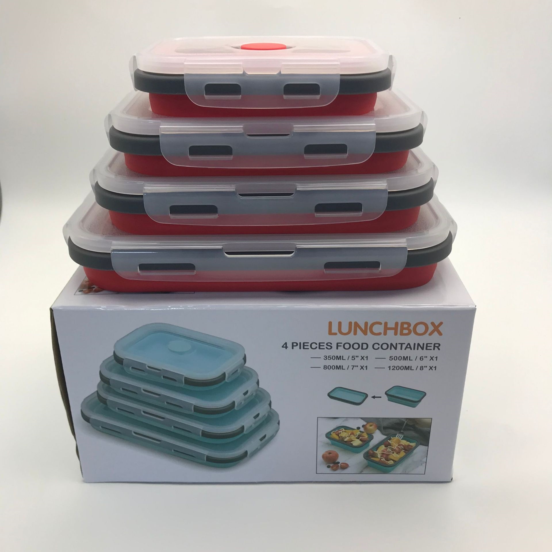 Silicone Lunch Box Foldable Expandable Portable Travel Microwave Oven Household Bento Box Fresh-Keeping Box 4-Piece Set