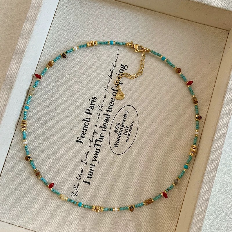 Natural stone turquoise bead necklace women's 2025 new collarbone chain neck chain