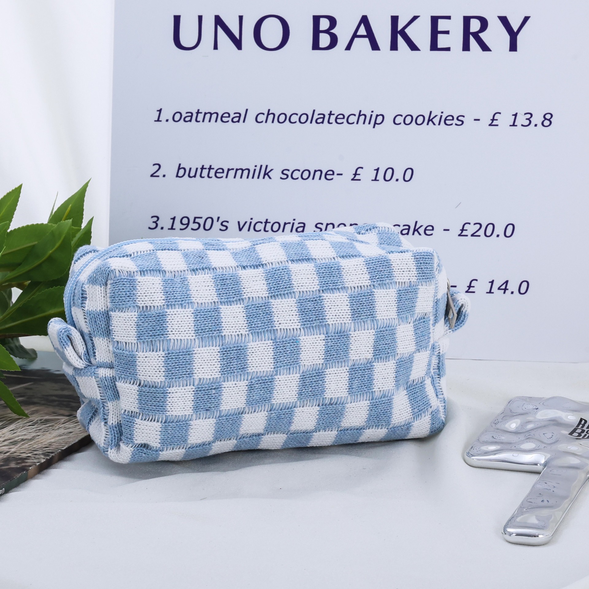 New Large Knitted Checkered Cosmetic Bag Large Capacity Pencil Case Knitted Storage Bag Portable Toiletry Bag