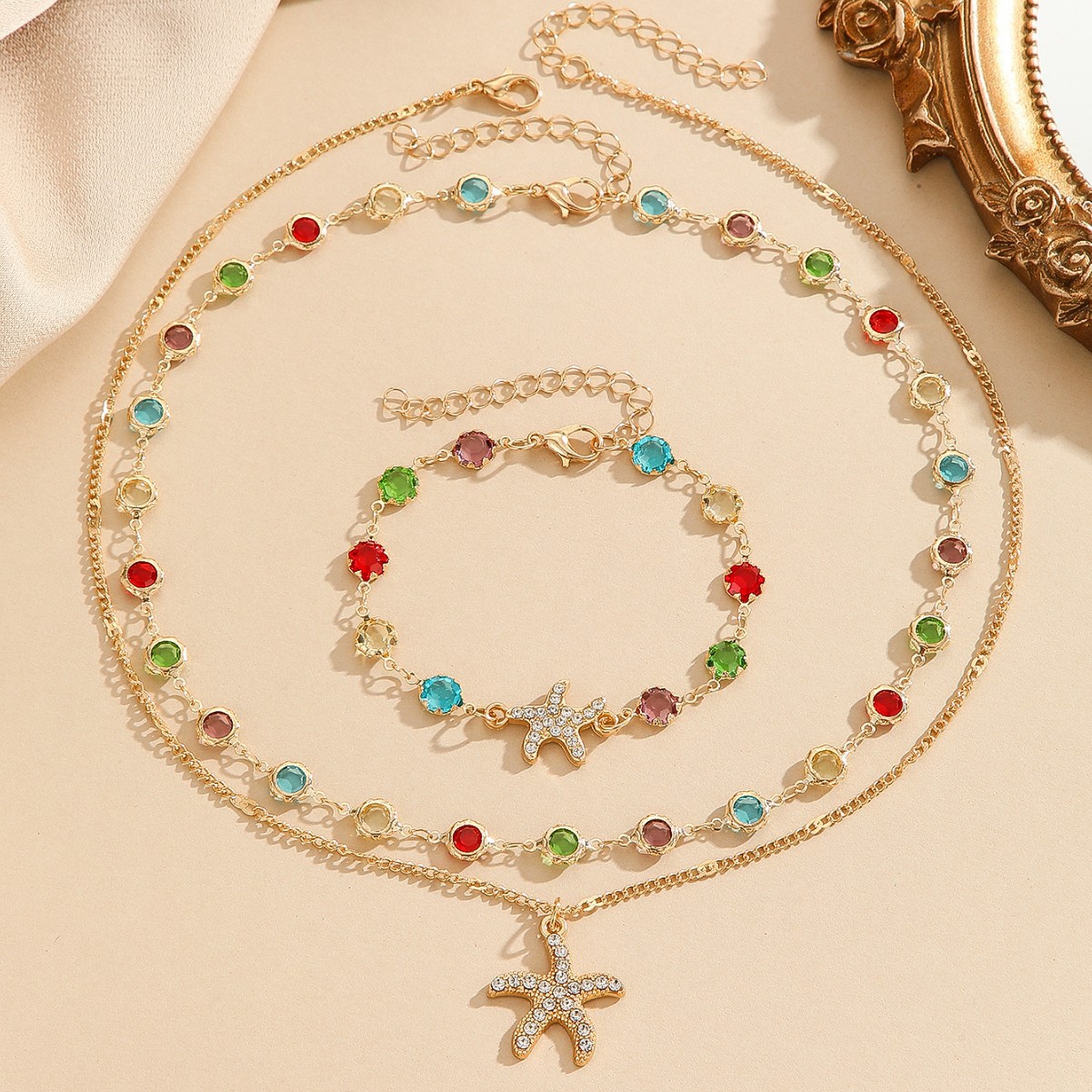 New Sea Star Shell Pearl Pendant Necklace Small Clavicle Chain for Women