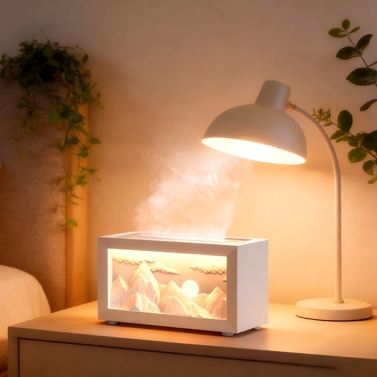 New Desktop Fireplace Sunshine Gold Mountain Aromatherapy Machine Silent Home Desktop Small Snow Mountain Humidifier Diffuser