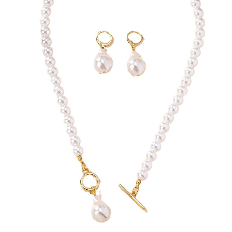 Irregular baroque pearl earring necklace set for women collarbone chain