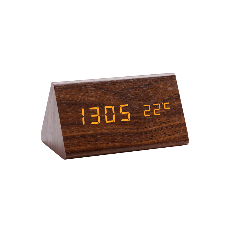 Best Selling LED Wooden Clock Thermometer Electronic Clock Wooden Student Alarm Clock Digital Voice Control Clock