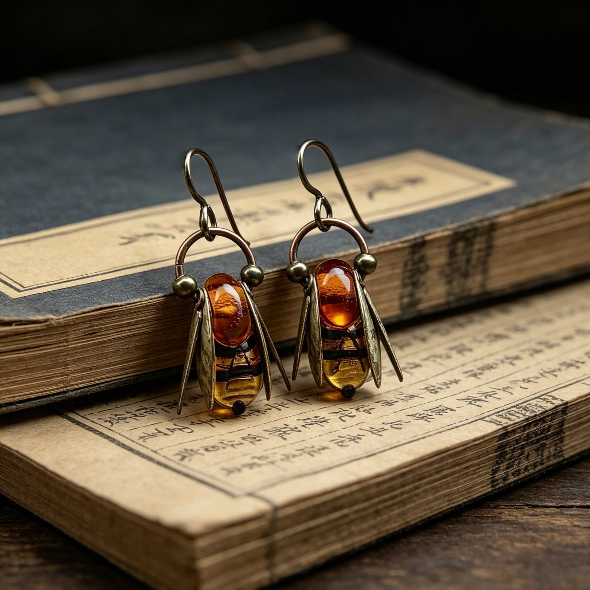 Contrast Stripe Bee Shape Earrings Handmade Oil Drop Multicolor Cicada Earrings Women