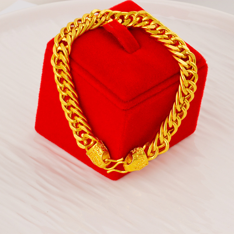 Imitation blessing bracelet men's bold Vietnam sand gold bracelet boss gold-plated snake bone chain president chain stamp 999