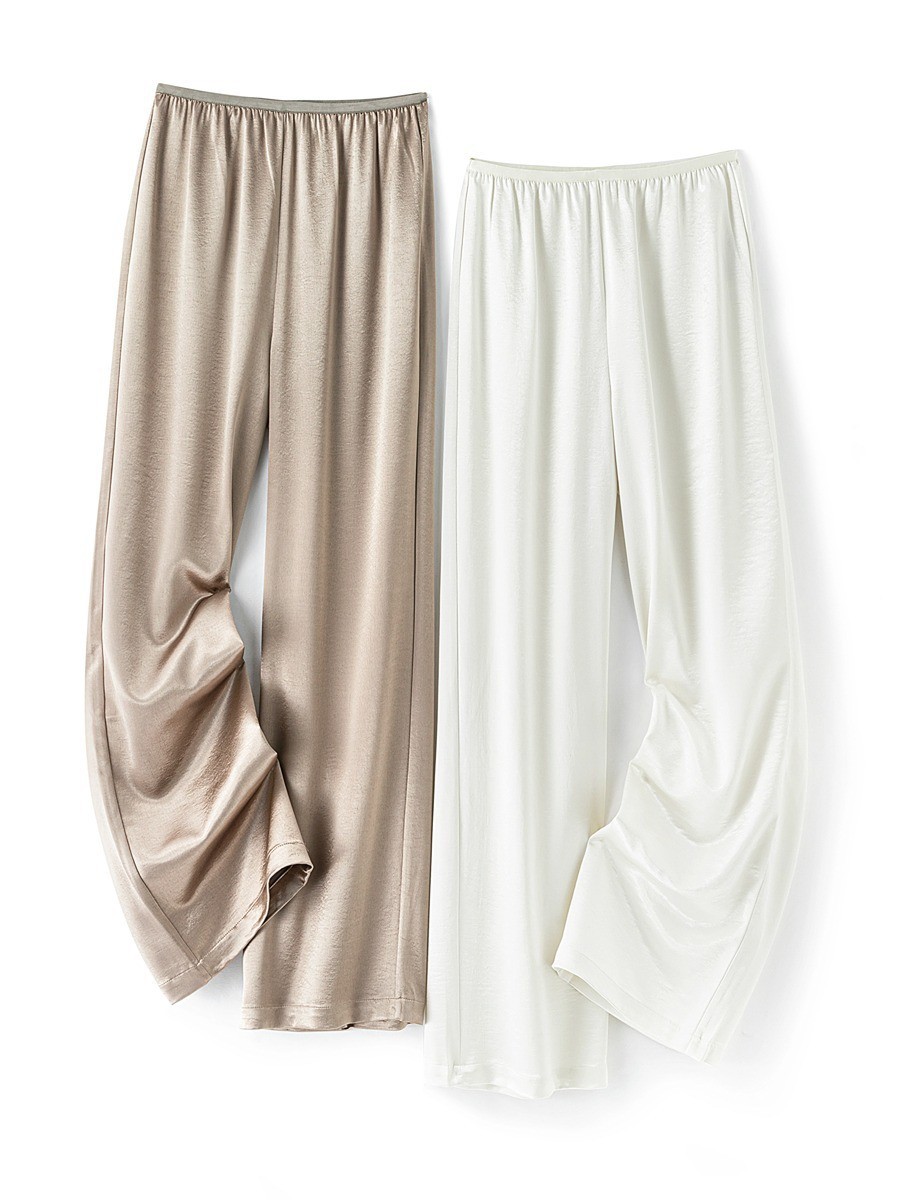 Cool acetate satin straight-leg pants women 2026 summer elastic waist commuter drape casual pants
