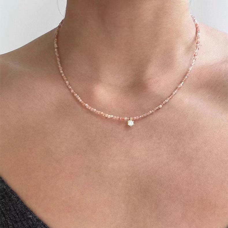 Champagne zirconia moissanite bead necklace women's summer niche star early spring accessories collarbone chain