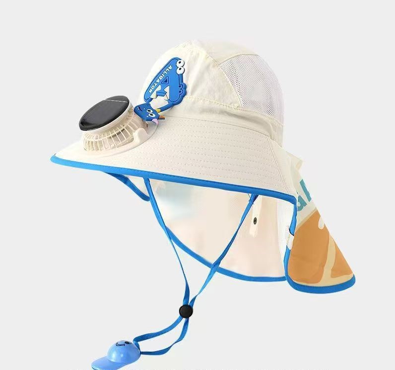 Solar Fan Children's Hat, Summer Thin Sun Protection, Wide Brim, Cape Hat, Boys and Girls, Hollow Top Hat