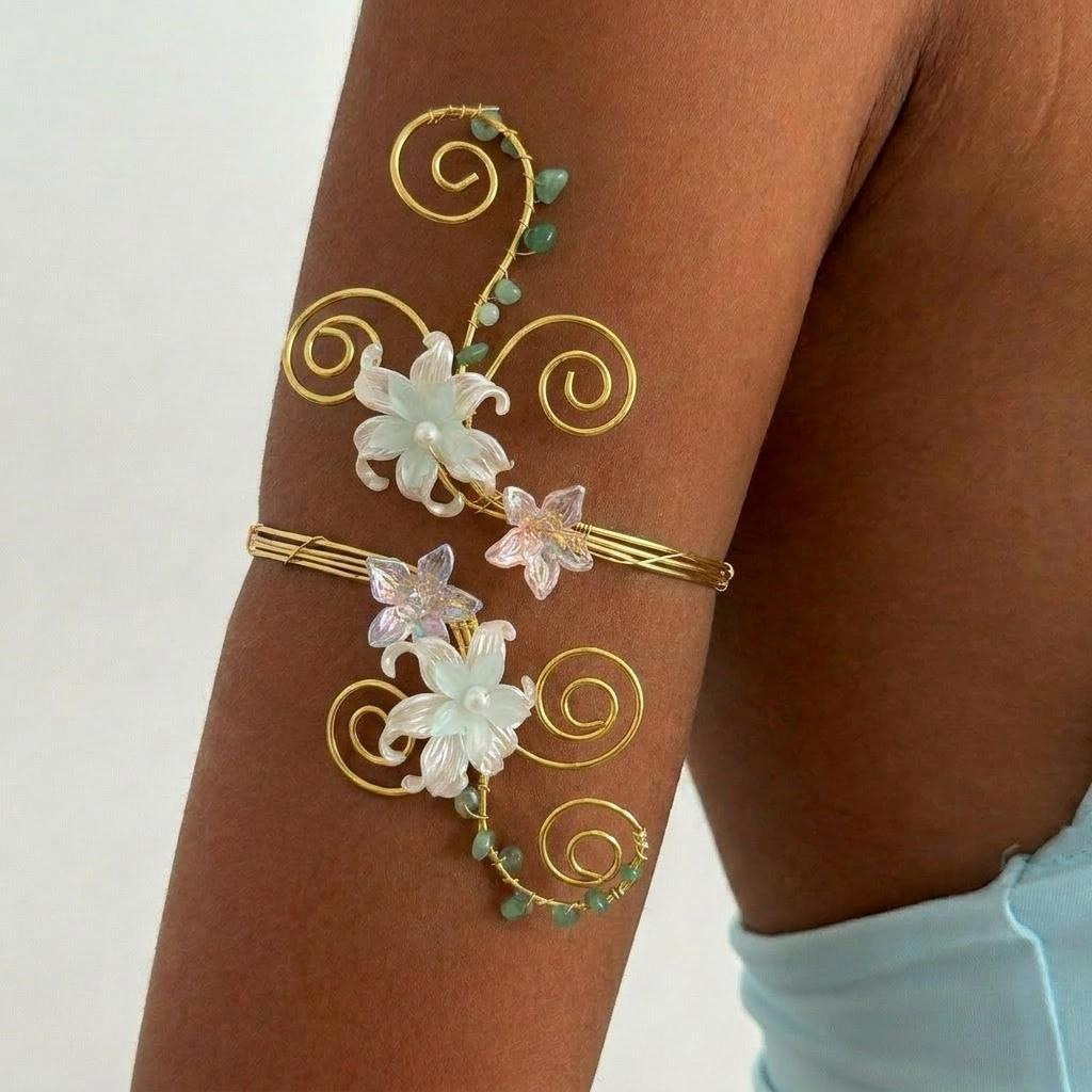 Flower Arm Bracelet Women Exaggerated Geometric Irregular Open Bangle Arm Ring Vacation Style Accessories