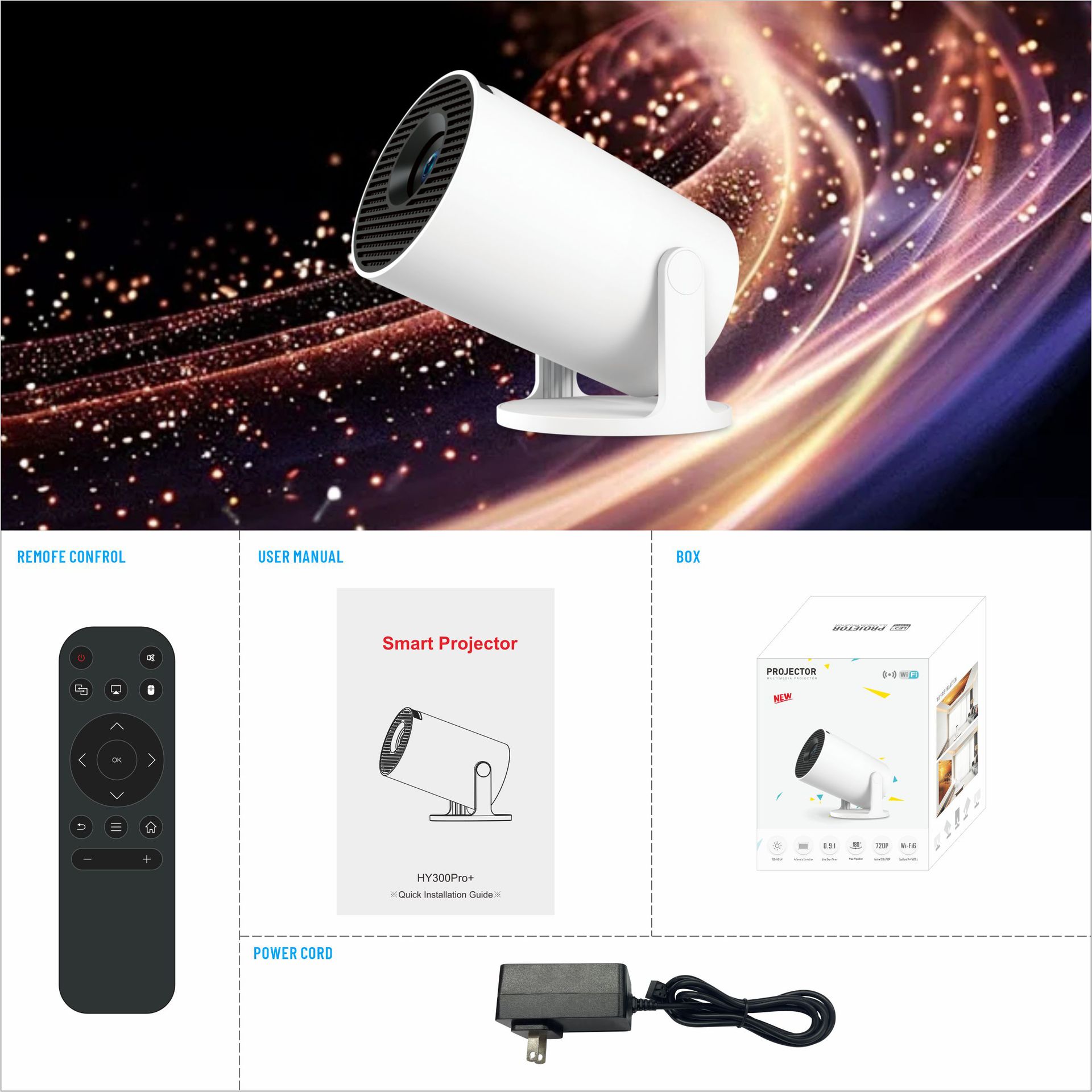 HY300pro+ Projector Android Smart Home HD Short Throw WiFi Cannon Projector