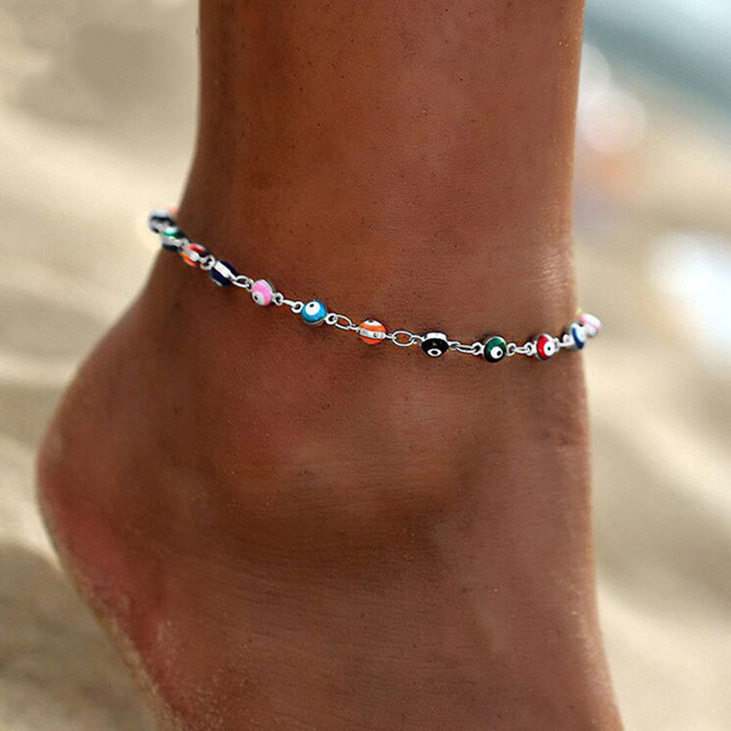 Rongshang Colorful Oil-Drop Eye Handmade Anklet for Women Women's Beach Anklet Accessory