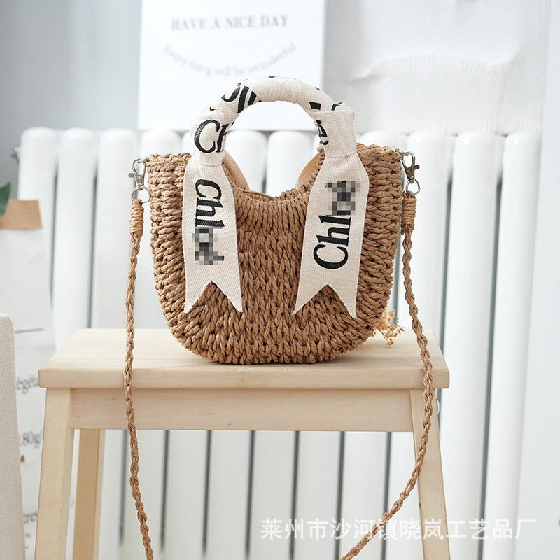 2024 new straw woven bag large capacity straw basket bag casual beach bag women