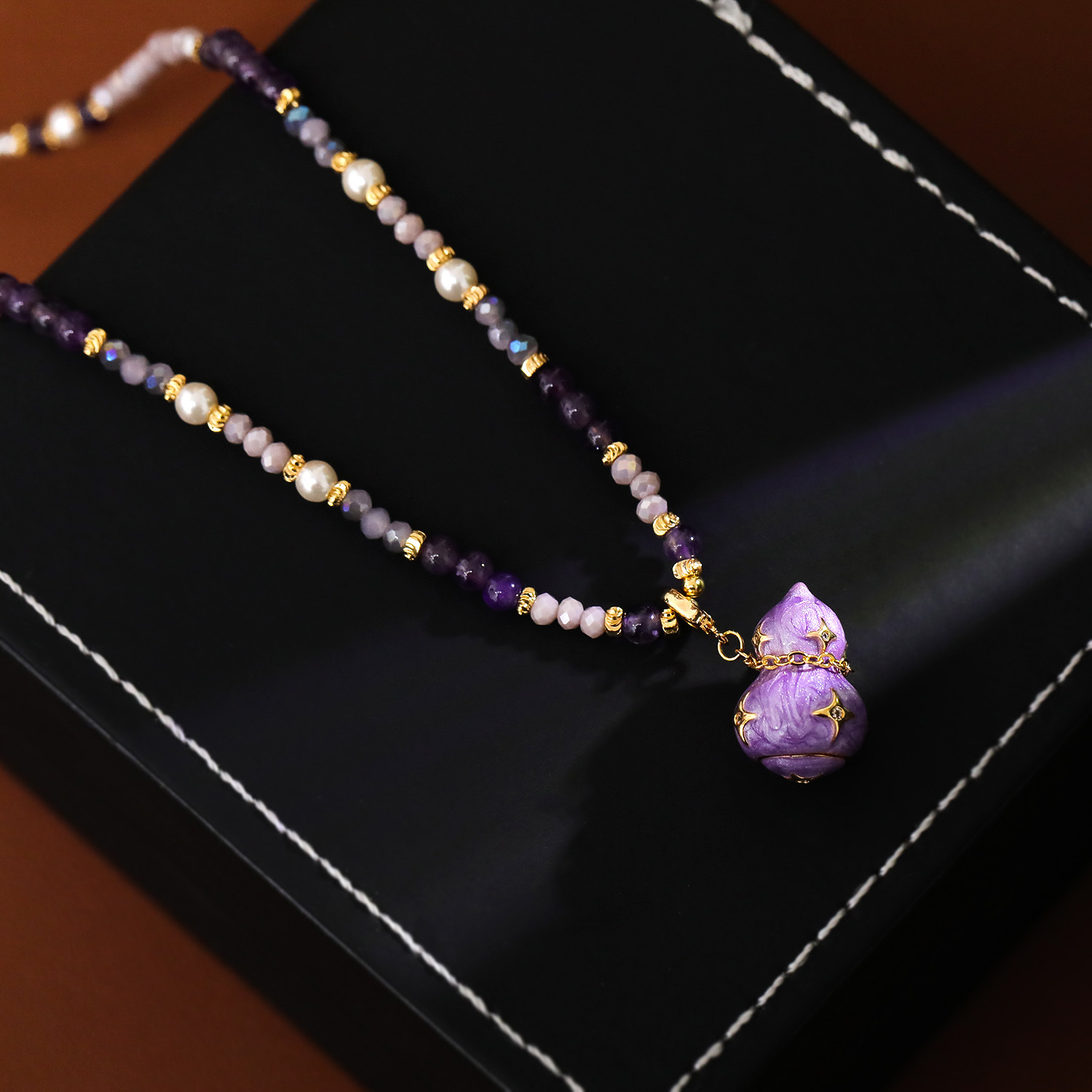 Enamel Purple Gourd Pendant Beaded Necklace Accessories Women Long Pearl Sweater Chain New Chinese Style Necklace Accessories