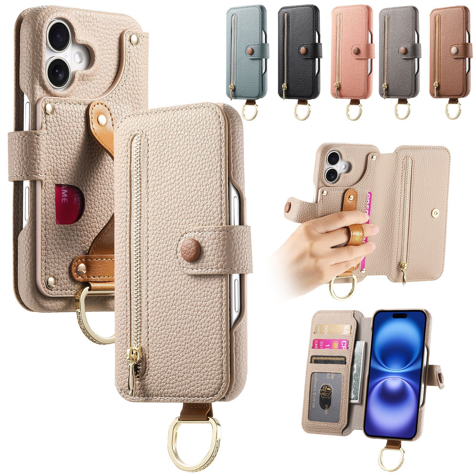 Leather grain plain leather back adhesive flip phone case for Apple 18 phone case card slot iPhone18 case