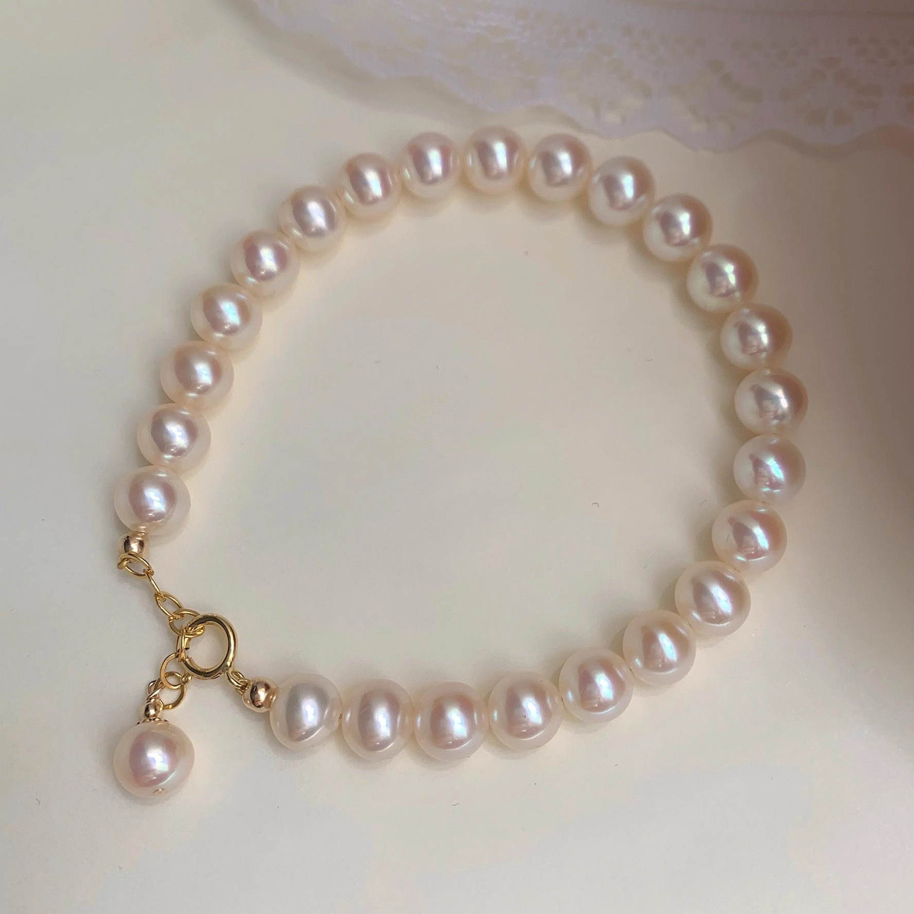 6-7mm near round natural freshwater pearl bracelet copper plated 18k gold simple 2025 new