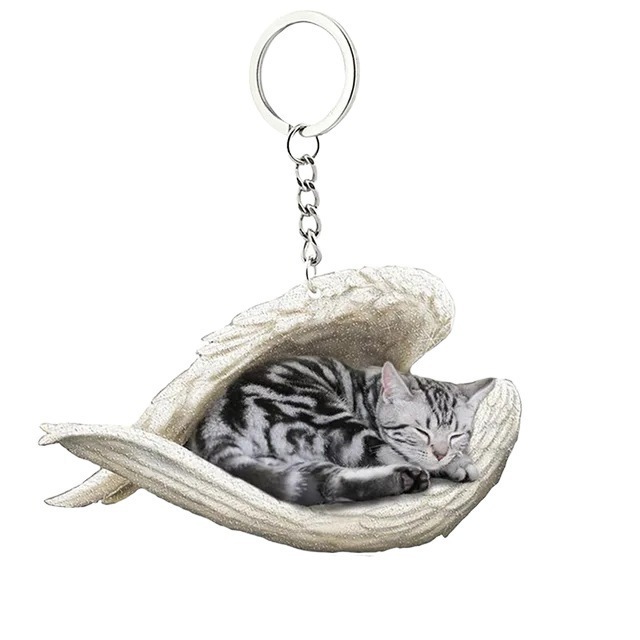 Simple Style Dog Cat Sleep Angel Pendant Backpack Keychain Car Keychain Animal Pet Decoration