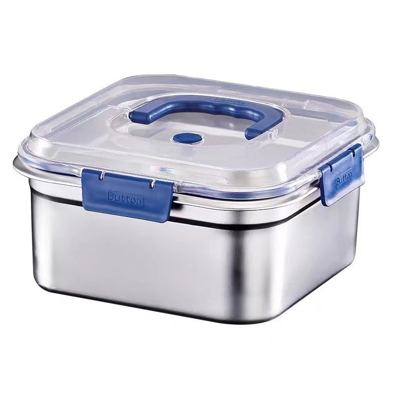 410 Stainless Steel Fresh-Keeping Box Thickened with Lid Refrigerator Storage Box Large Capacity Sealed Box Portable Fresh-Keeping Box