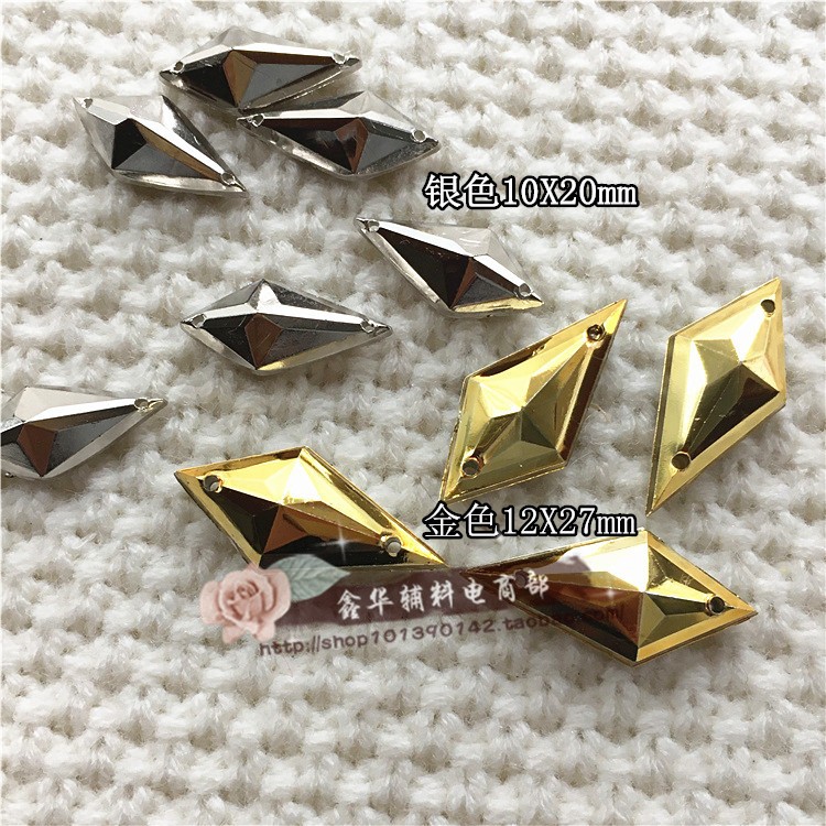 DIY Imitation Metal Hand Sewing Beads Diamond Shape Rhinestone COS Hand Beading Anime Costume Accessories 20X34MM Gold