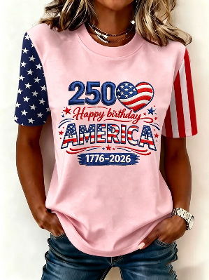 2026 independent station summer new US 250th anniversary flag print T-shirt women