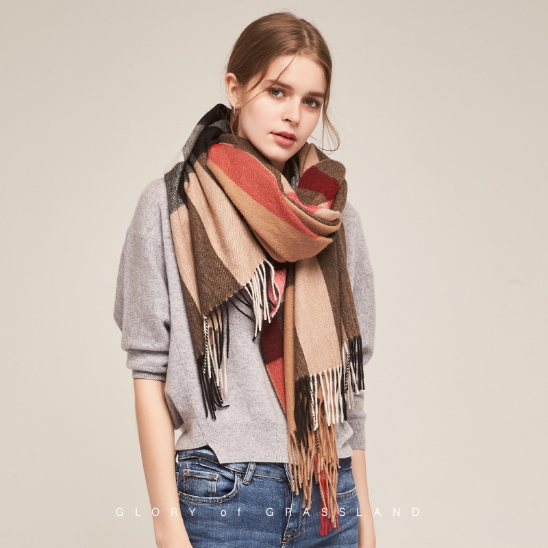Inner Mongolia origin women's wool plaid scarf British style scarf cape